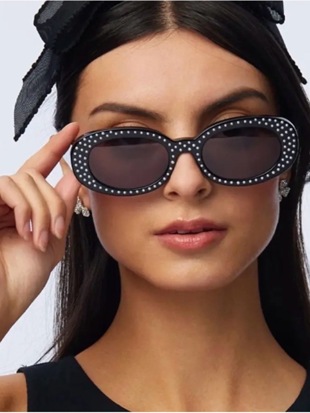 Lele Sadoughi, NWT Black Oval pearl Oceanside Studded Sunglasses 🕶️